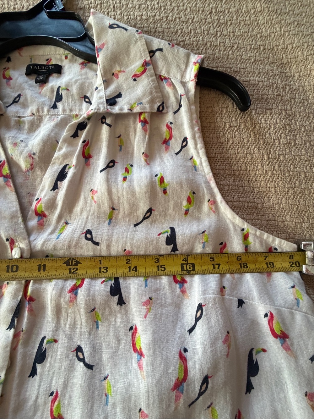 Talbots 100% Linen Parrot Print Sleeveless Blouse LP - Picture 5 of 6